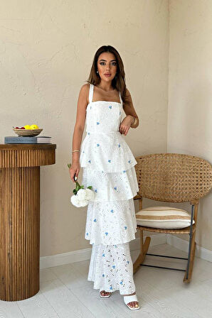 TUA MODA Mavi Kat Kat Arkası Bağlamalı Elbise