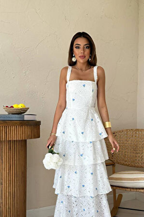 TUA MODA Mavi Kat Kat Arkası Bağlamalı Elbise