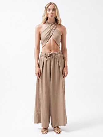 TUA MODA Çapraz Bağlamalı Keten Crop