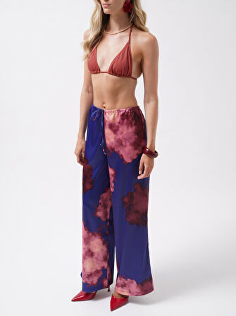 TUA MODA Bel Lastikli Desenli Saten Pantolon