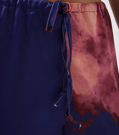 TUA MODA Bel Lastikli Desenli Saten Pantolon