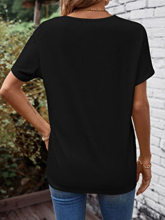 TUA MODA Kadın Kısa Kollu önden çapraz Detay V Yakalı Viskon Bluz