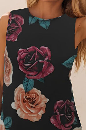 TUA MODA Kadın Kolsuz Sırttan Bağlamalı Fırfırlı Leopar Desenli Süprem Elbise