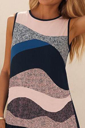 TUA MODA Kadın Kolsuz Sırttan Bağlamalı Fırfırlı Leopar Desenli Dalgıç Elbise