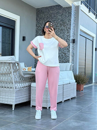 TUA MODA Kadın Kristal Kumaş Garnili Cep Detaylı Ikili Takım