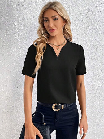 TUA MODA Kadın Kısa Kollu V Yakalı Ithal Krep Elbise