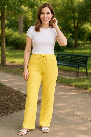 TUA MODA Kadın Beli Lastikli Pol Paça Pantolon