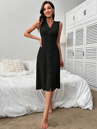 TUA MODA Kadın V Yakalı önden Düğmeli Kaşkorse Elbise