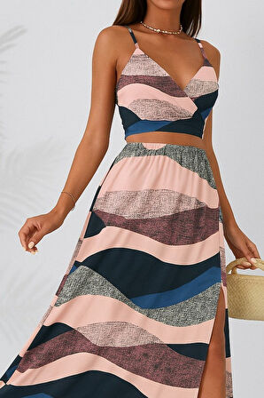 TUA MODA Kadın Kolsuz Askılı Crop Ikili Süprem Takım