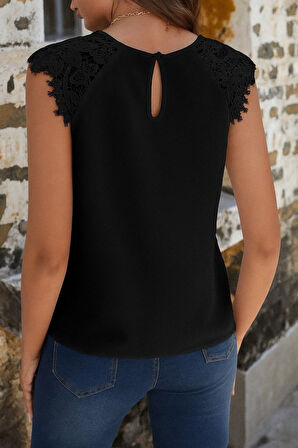 TUA MODA Kadın Kısa Kollu Bisiklet Yaka Ithal Krep Bluz