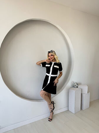 TUA MODA Kadın Kısa Kollu Bisiklet Yaka önden Düğmeli Modal Elbise