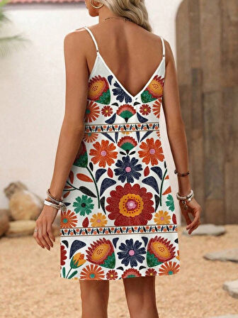 TUA MODA Kadın Ip Askılı V Yakalı Süprem Elbise