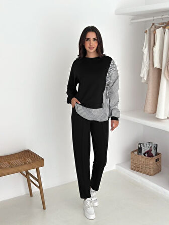 TUA MODA Kadın Gömlek Detay çizgili Yandan Bağlamalı Ikili Takım