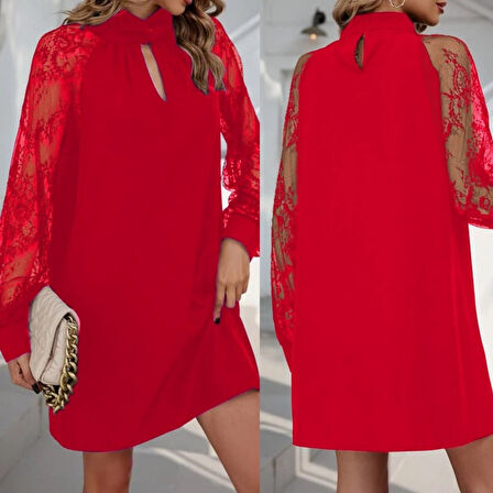 TUA MODA Kadın Uzun Kollu Damla Detaylı Sandy Mini Elbise