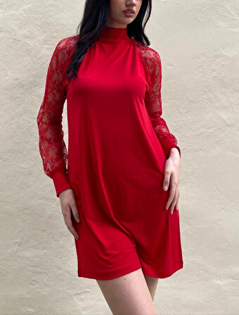 TUA MODA Kadın Uzun Kollu Damla Detaylı Sandy Mini Elbise
