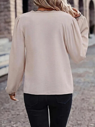 TUA MODA Kadın Uzun Kollu V Yakalı Aerobin Bluz