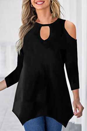 TUA MODA Kadın Uzun Kollu Omuz Ve Göğüs Dekolte Detay Viskon Bluz