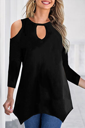 TUA MODA Kadın Uzun Kollu Omuz Ve Göğüs Dekolte Detay Viskon Bluz