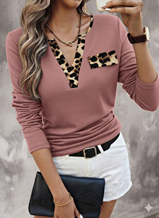 TUA MODA Kadın Uzun Kollu V Yakalı Kaşkorse Bluz