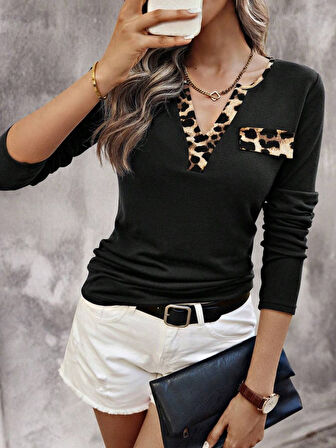 TUA MODA Kadın Uzun Kollu V Yakalı Kaşkorse Bluz