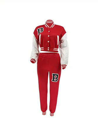 TUA MODA Kadın Uzun Kollu Hakim Yaka önden Düğmeli Ceket Pantolon şardonlu Iki Iplik Ikili Takım