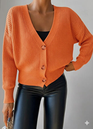 TUA MODA Kadın Uzun Kollu Düğme Detay Triko Bluz