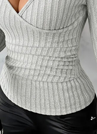 TUA MODA Kadın Uzun Kollu Kruvaze Yakalı Incili şardonlu Kaşkorse Bluz