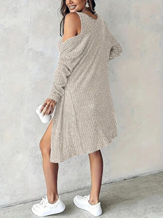 TUA MODA Kadın Askılı Yuvarlak Yakalı önü Düğmeli şardonlu Kaşkorse Mini Elbise Ve Kısa Ceket