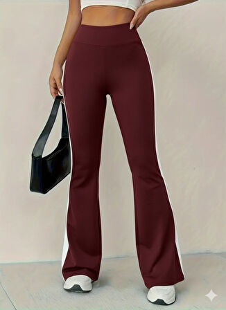 TUA MODA Kadın Yüksek Bel İspanyol Paçalı Yanlardan şerit Detaylı Dalgıç Tayt Pantolon