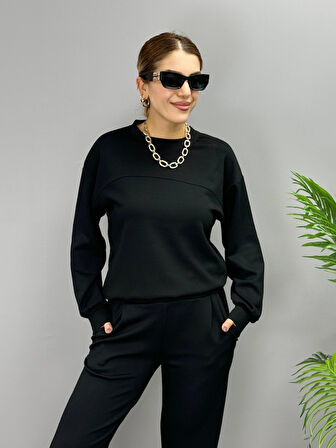 TUA MODA Kadın Uzun Kollu Bisiklet Yaka Viskon Iki Iplik Bluz Ve Pantolon Ikili Takım