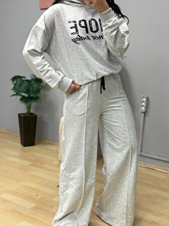 TUA MODA Kadın Uzun Kollu Nope Baskılı Beli Ribanalı Ikili Takım