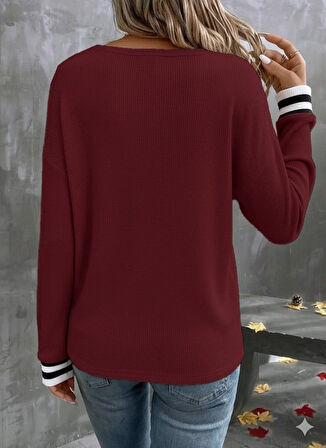 TUA MODA Kadın Uzun Kollu V Yakalı Waffle Bluz