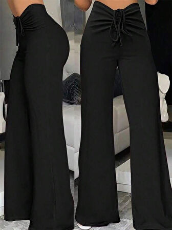 TUA MODA Kadın Yüksek Bel önden Büzgülü Ispanyol Ithal Krep Pantolon