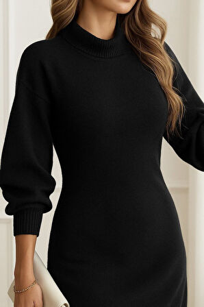 TUA MODA Kadın Uzun Kollu Balıkçı Yaka şardonlu Kaşkorse Elbise