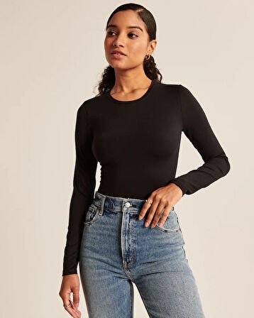 TUA MODA Kadın Uzun Kollu Bisiklet Yaka Süprem Bluz