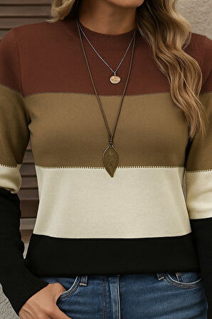 TUA MODA Kadın Uzun Kollu Yarı Balıkçı Yaka Triko Kazak