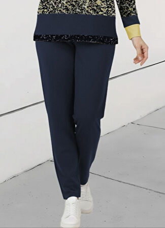 TUA MODA Kadın Uzun Kollu Bisiklet Yaka çizgili Desen Iki Iplik Bluz Ve Pantolon Ikili Takım