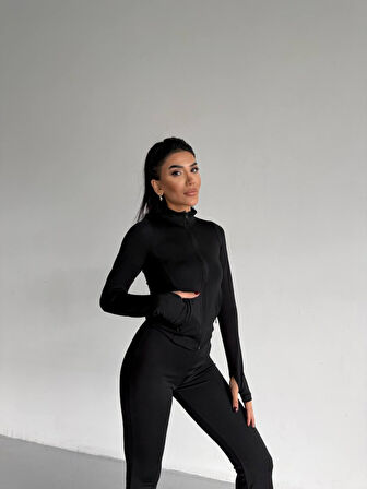 TUA MODA Kadın Balıkçı Yaka Cep Detaylı Ceket Ve Ispanyol Paça Spor Ikili Takım