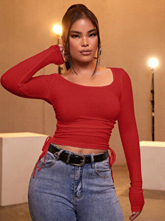 TUA MODA Kadın Kırmızı Kaşkorse Kumaş Bluz