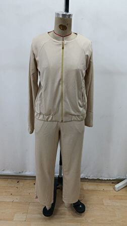 TUA MODA Kadın Uzun Kollu önden Fermuarlı Modal Ceket Ve Pantolon Ikili Takım