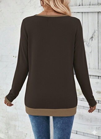 TUA MODA Kadın Uzun Kollu V Yakalı Yandan Düğmeli Yün Viskon Bluz