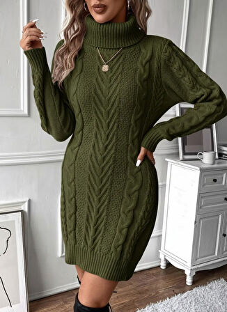 TUA MODA Kadın Balıkçı Yaka Mini Triko Elbise