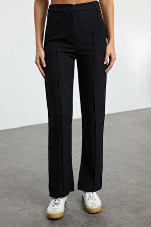 TUA MODA Kadın Yüksek Bel Nervurlu Ithal Krep Pantolon