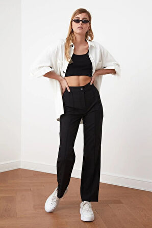 TUA MODA Kadın Yüksek Bel Nervurlu Ithal Krep Pantolon