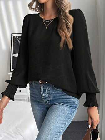 TUA MODA Kadın Uzun Kollu Yuvarlak Yaka Aerobin Bluz