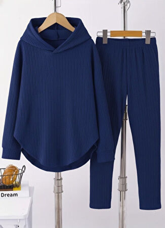 TUA MODA Kadın Uzun Kollu Kapşonlu Meloni Bluz Ve Pantolon Ikili Takım