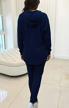 TUA MODA Kadın Uzun Kollu Kapşonlu Meloni Bluz Ve Pantolon Ikili Takım