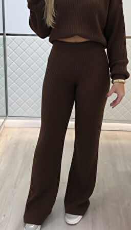 TUA MODA Kadın Uzun Kollu Balıkçı Yaka Kısa Triko Bluz Ve Pantolon Ikili Takım