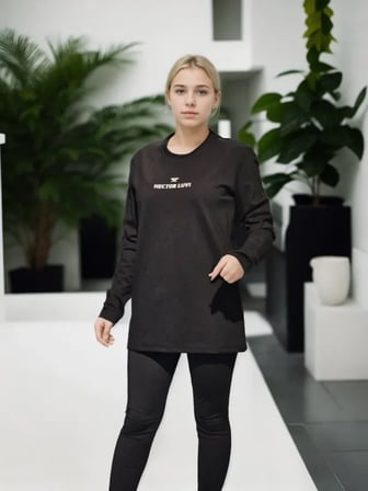 TUA MODA Unisex Bisiklet Yaka Uzun Kollu T-Shirt - Siyah