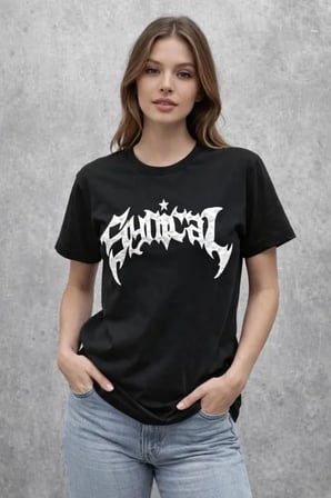 TUA MODA Bisiklet Yaka Ön Baskılı  Kısa Kollu Tişört Streetwear Günlük Basic Pamuklu T-shirt - Siyah